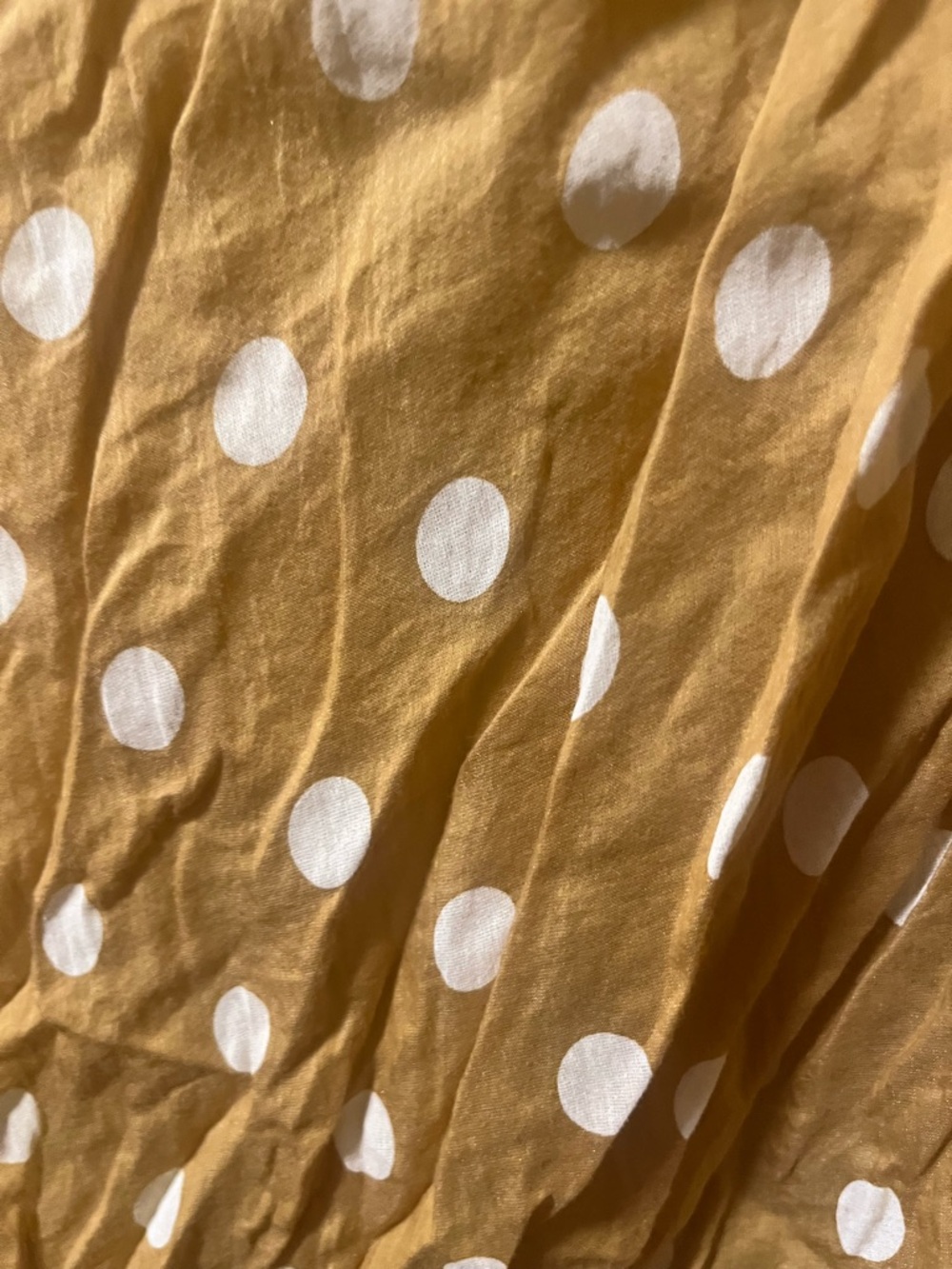 Silken cotton 80 inch scarf made in Italy mustard ground white dots